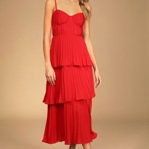 Lulu's Red Tiered Bustier Midi Dress - Medium
